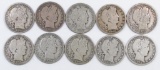 Group of (10) Barber Silver Half Dollars.