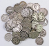 Group of (100) 90% Mercury Silver Dimes.