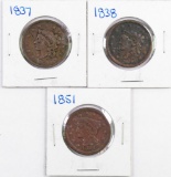 Group of (3) Coronet & Braided Hair Large Cents.