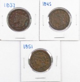 Group of (3) Coronet & Braided Hair Large Cents.