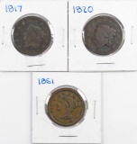 Group of (3) Coronet & Braided Hair Large Cents.