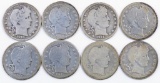 Group of (8) Barber Silver Quarters.