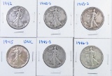 Group of (6) Walking Liberty Silver Half Dollars.