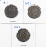 Group of (3) Coronet Large Cents.