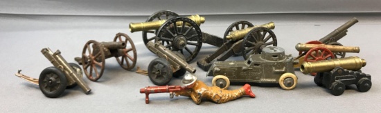 Group of 10 Vintage Metal Toy Cannons and more