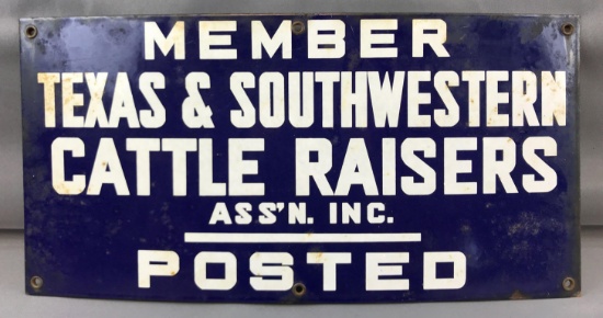 Vintage Porcelain Metal Sign Cattle Raisers Association
