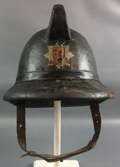 Antique British Leather Firefighters Helmet