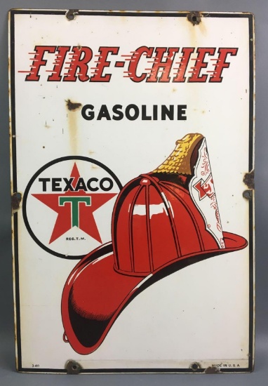 Vintage Texaco Fire-Chief Gasoline Porcelain Pump Plate