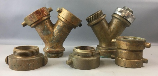 Group of 5 Vintage Brass Firehose Couplings
