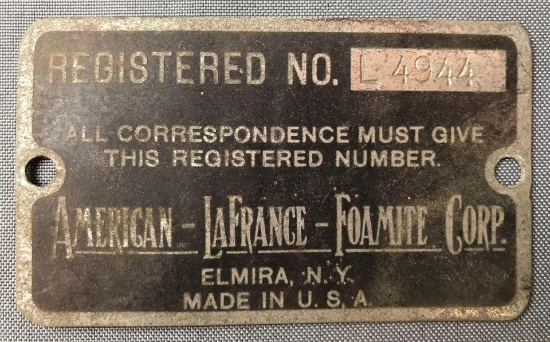 Small American-LaFrance-Foamite Corp. plaque