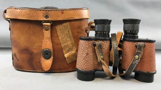 Vintage Military Binoculars in Leather Case