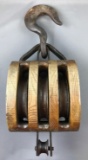 HUGE Antique Wood and Cast Iron Pulley