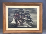 Vintage Framed Photograph Print of Ship and Sea