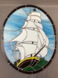 Vintage Stained Glass Art Ship