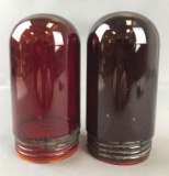 Group of 2 vintage industrial red light glass lenses/globes