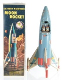 ACE Battery Powered Moon Rocket Japanese Tin Litho Rocket Ship with Original Box