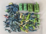 Large group of plastic military vehicles, soldiers and more