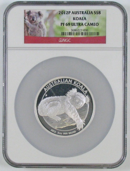 2012 P $8 Australia Koala 5oz. Silver (NGC) PF69 Ultra Cameo.