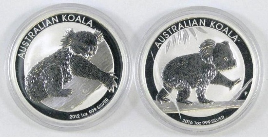 Group of (2) Australia Koala 1 Ounce .999 Fine Silver Round.