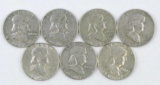 Group of (7) Franklin Silver Half Dollars.