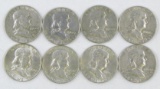 Group of (8) Franklin Silver Half Dollars.