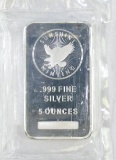 Sunshine Minting 5 Ounce .999 Fine Silver Bar / Ingot.