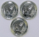 Group of (3) 2015 Canada $2 3/4oz. .9999 Fine Silver - Silver Grey Wolf Rounds.