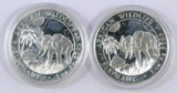 Group of (2) 2017 Somali Republic 100 Shillings 1oz. .9999 Fine Silver Elephant Rounds.
