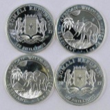 Group of (4) 2017 Somali Republic 100 Shillings 1oz. .9999 Fine Silver Elephant Rounds.