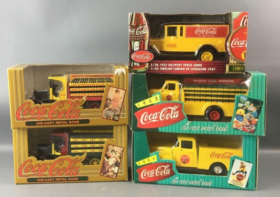 Group of 5 Coca-Cola Die-cast Delivery Truck Banks