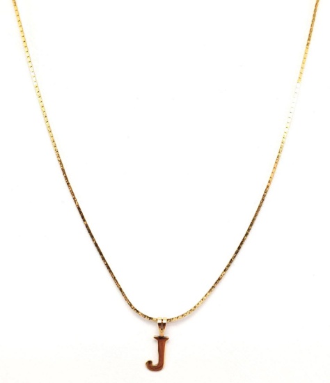 14K Yellow Gold "J" and Chain Necklace