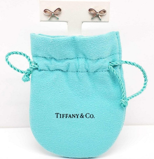Tiffany & Co. Sterling Silver "Bow" Earrings w/ Pouch