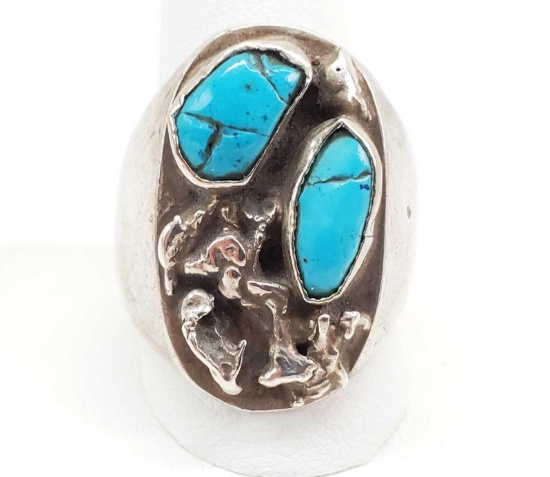 Sterling Silver and Double Turquoise Ring