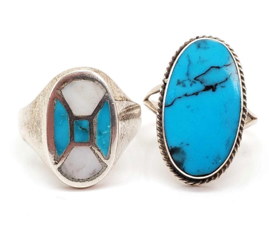 Lot of 2 : Native American Crafted Turquoise Rings