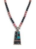 Sterling Silver Pink Quartz and Onyx Necklace