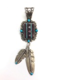 Sterling Silver Inlay and Feather Pendant