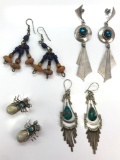 Lot of 4 Pairs : Shades of Blue Costume Earrings