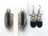 Lot of 2 Pairs : Sterling Silver and Onyx Earrings