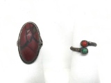 Lot of 2 : Native American Crafted Silver Rings - Jasper and Bypass