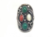 Large 4-Stone Native American Signed Silver Ring