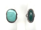 Lot of 2 : Native American Silver Rings - Turquoise and Malachite
