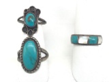 Lot of 3 : Native American Silver Turquoise Cabochons and Polished Band Rings
