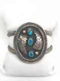 Double Band Native American Silver and Turquoise Cuff