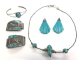 Lot of 4 : Native American Silver and Turquoise Jewelry Collection