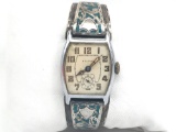 Vintage Bulova and Sterling Silver and Enamel Watch Strap