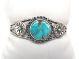 Native American Crafted Sterling Silver and Turquoise Cuff Bracelet