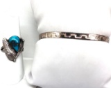 Sterling Silver Chain Bracelet and Native American Crafted Silver Turquoise Ring