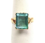 14k Yellow Gold and Faceted Aqua-colored Glass Ring