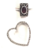 Marcasite Ring and Diamond Cut Heart Pendant