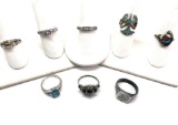 Lot of 8 : Native American Silver Rings + Contemporary